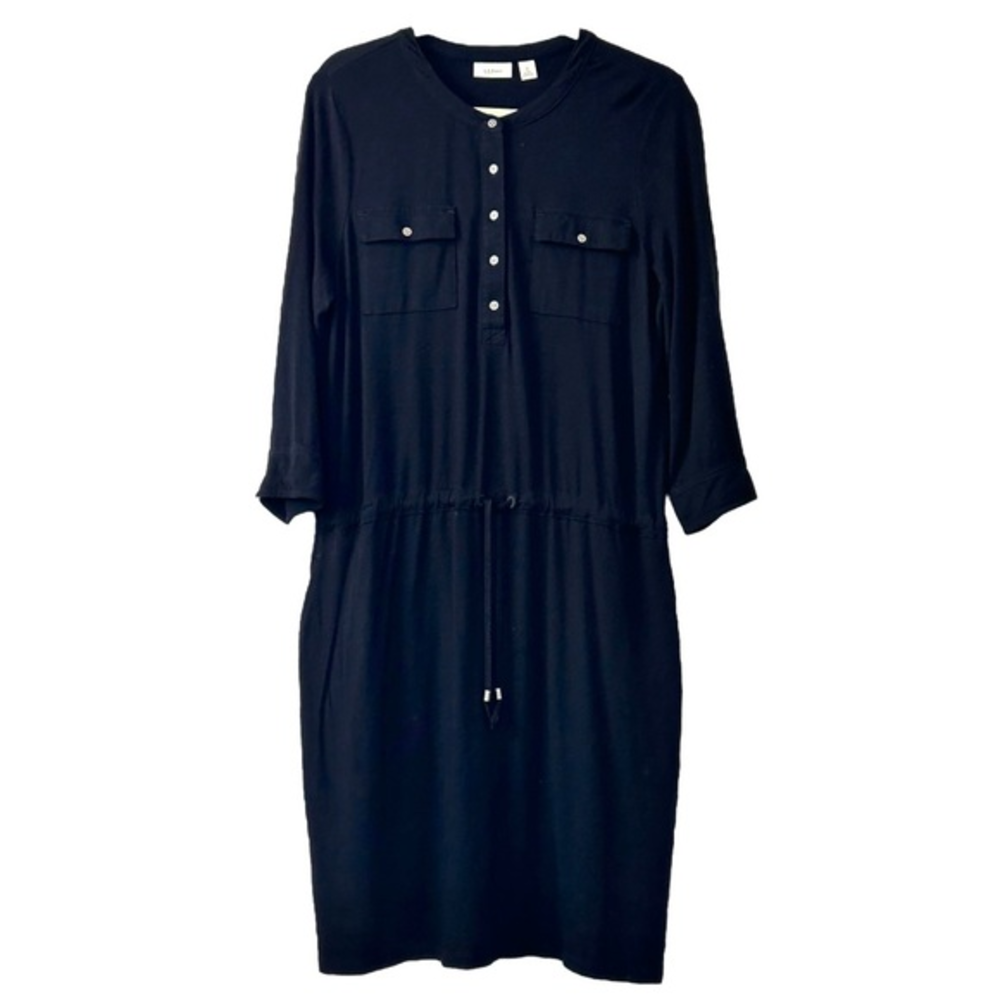 L.L. Bean Women's Black 3/4 Sleeve Drawstring Waist Shirt Dress Sz M